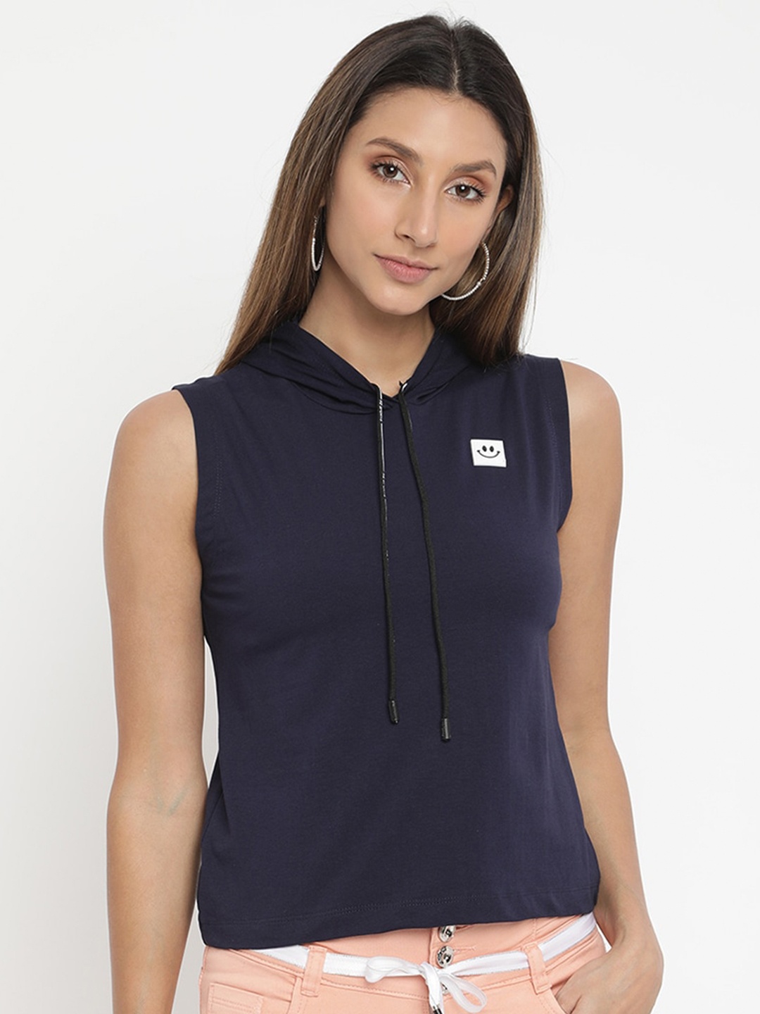 

V2 Value & Variety Women Navy Blue Pure Cotton Hooded Top