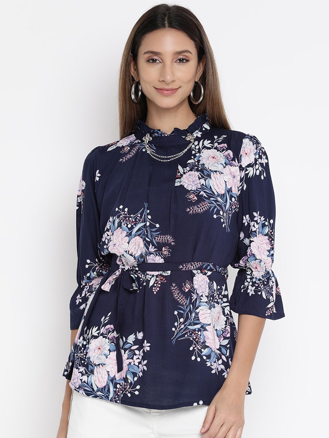 

V2 Value & Variety Navy Blue Floral Print Top