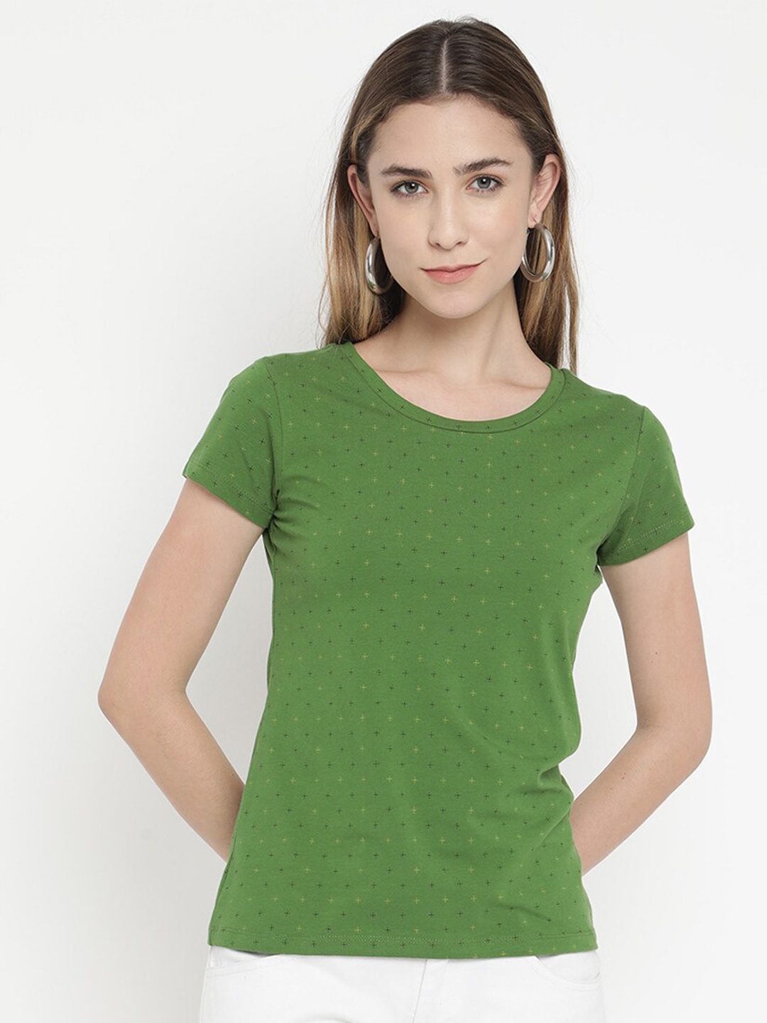 

V2 Value & Variety Green Micro Ditsy Print Pure Cotton Top