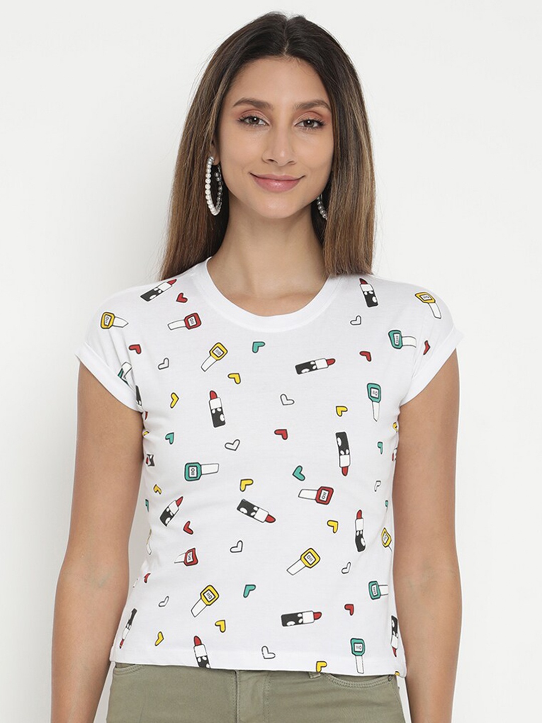 

V2 Value & Variety White Printed Pure Cotton Top