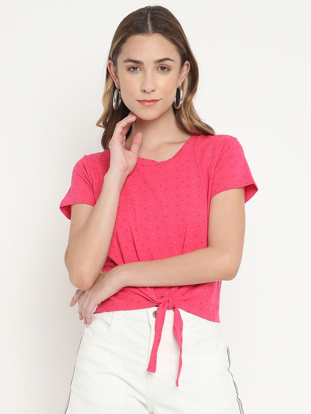 

V2 Value & Variety Pink Geometric Printed Crop Top