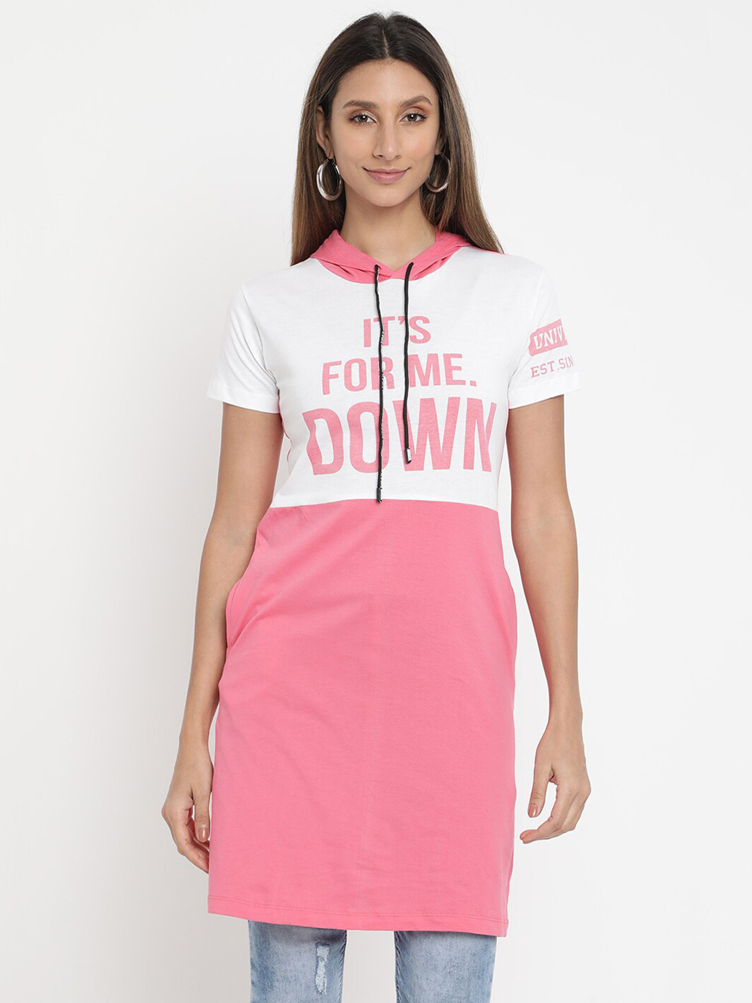 

V2 Value & Variety Pink & White Colourblocked Longline Top