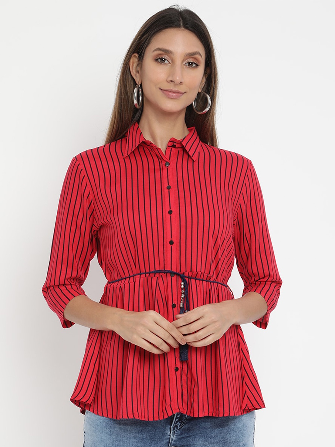 

V2 Value & Variety Red & Black Striped Shirt Style Top