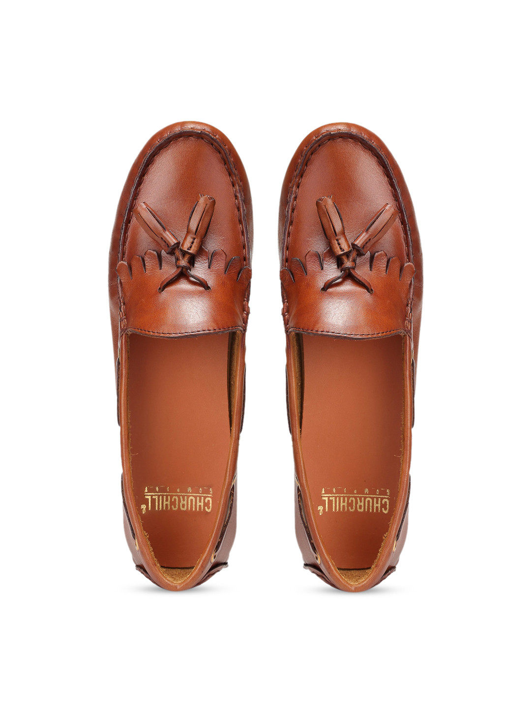 

Churchill & Company Women Tan Brown Solid Leather Slip-On Loafers