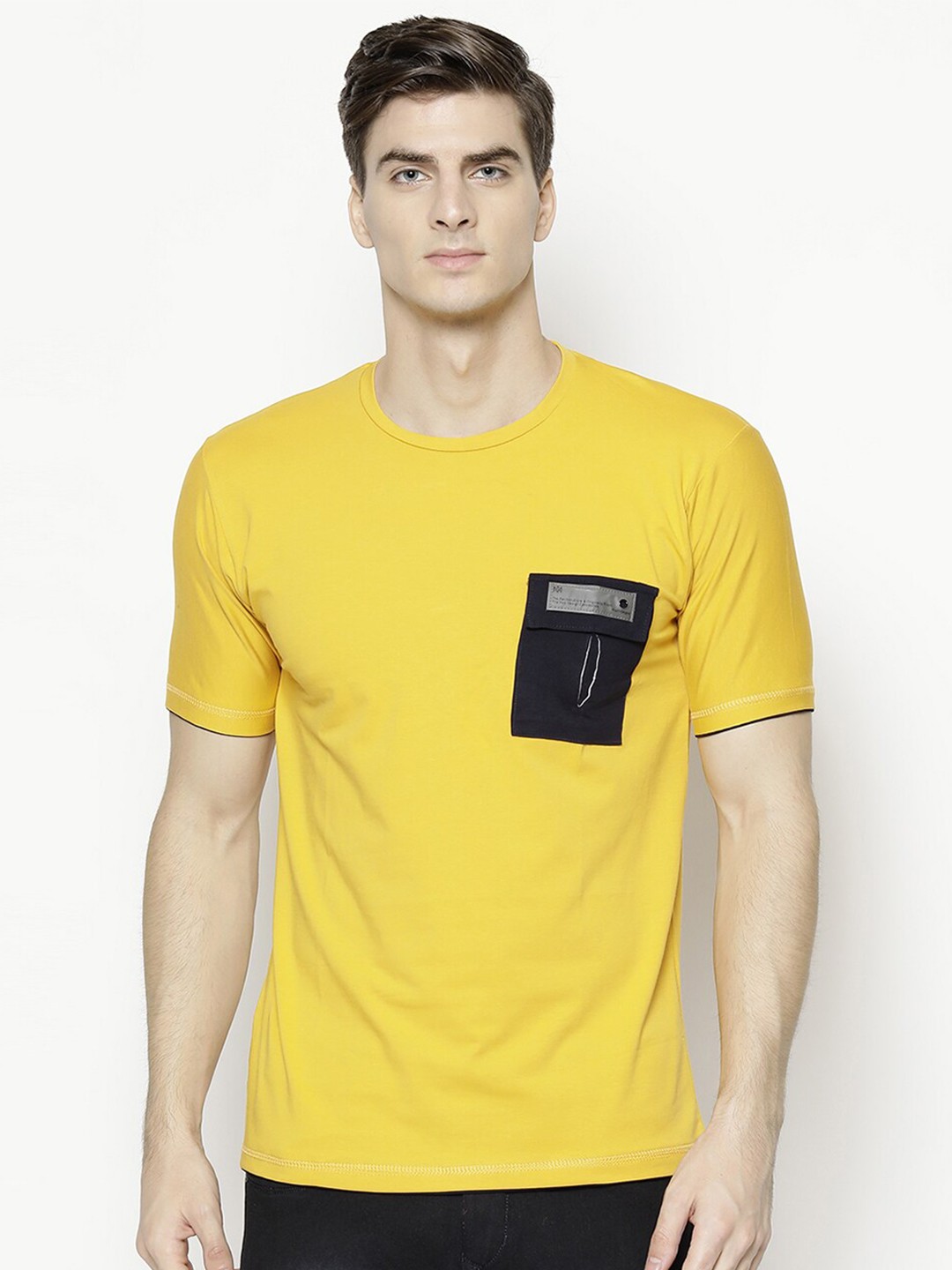 

V2 Value & Variety Men Mustard Yellow Printed Back T-shirt