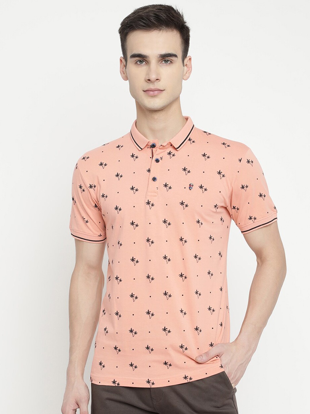 

V2 Value & Variety Men Pink & Blue Embroidered Polo Collar Cotton T-shirt