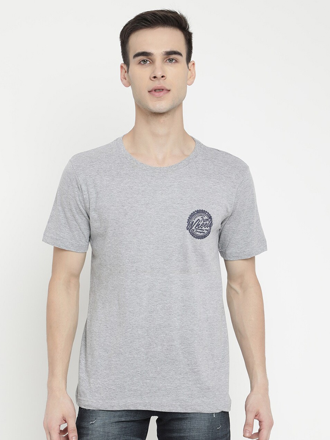 

V2 Value & Variety Men Grey Melange Cotton T-shirt