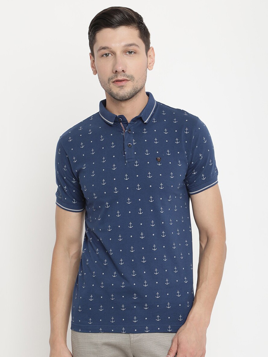 

V2 Value & Variety Men Navy Blue Printed Polo Collar T-shirt