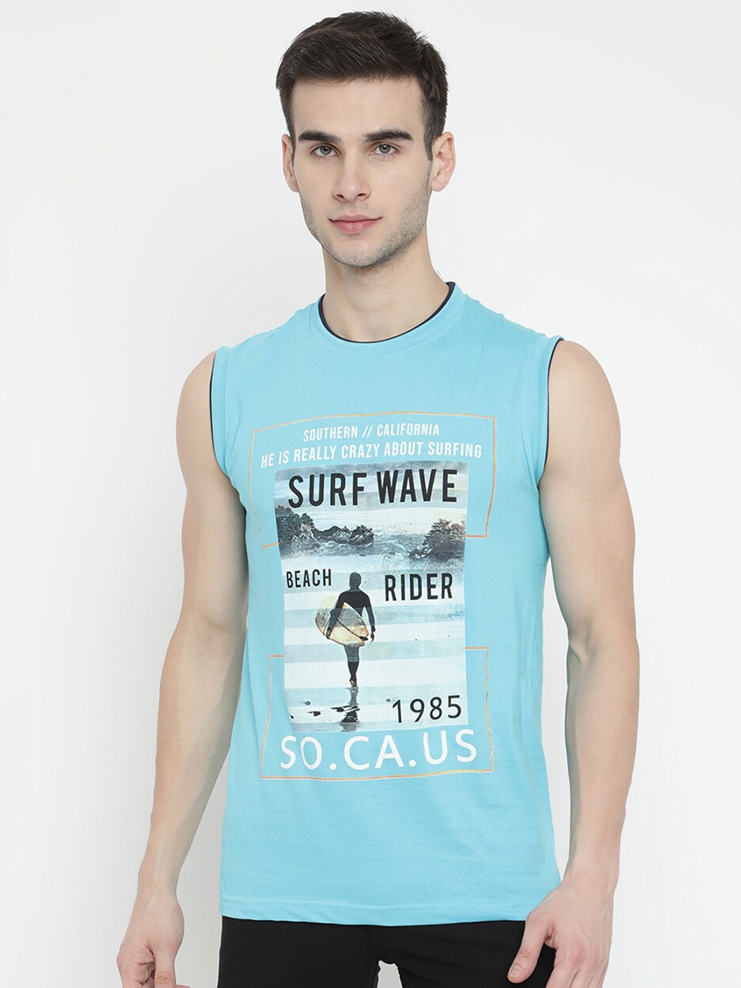 

V2 Value & Variety Men Turquoise Blue Printed T-shirt