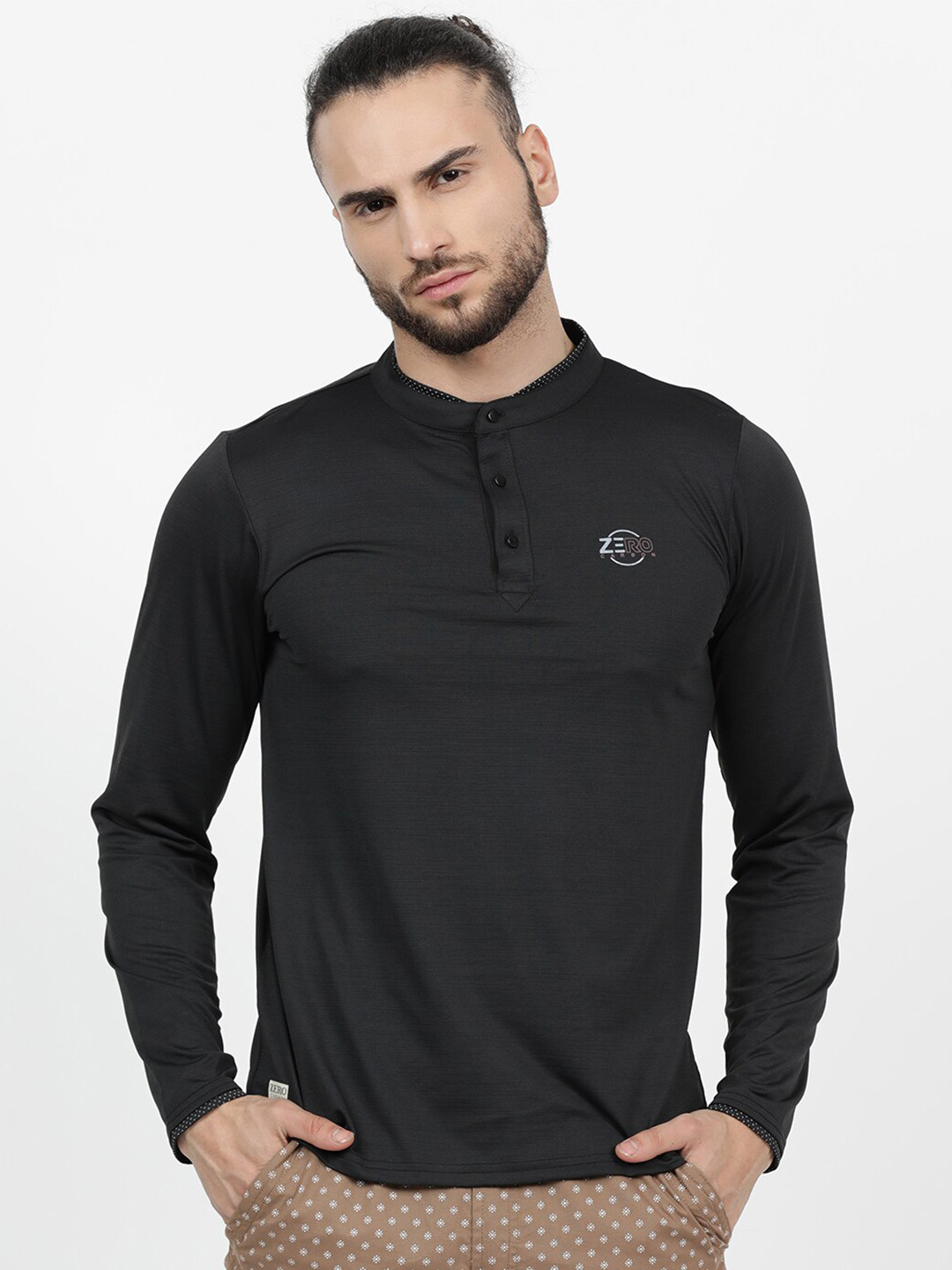 

V2 Value & Variety Men Black Mandarin Collar Regular Fit T-shirt