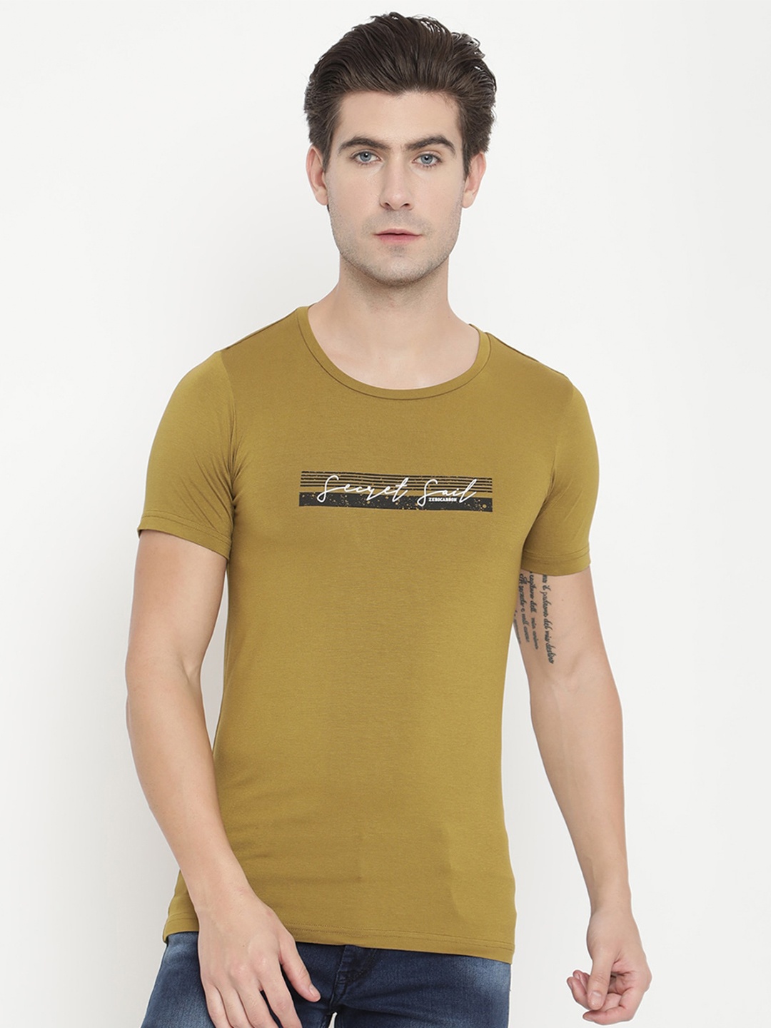 

V2 Value & Variety Men Olive Green Typography Printed T-shirt