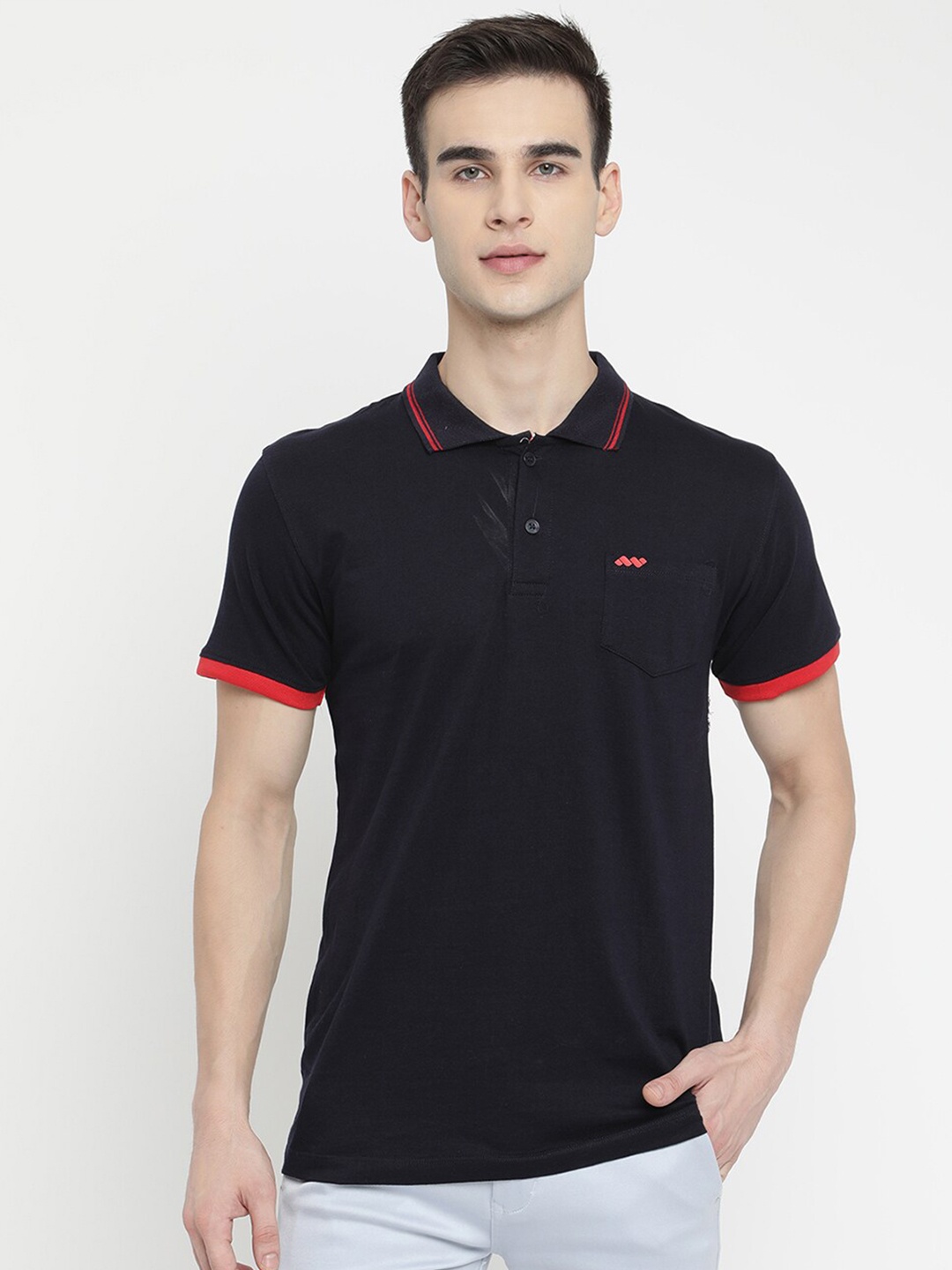 

V2 Value & Variety Men Navy Blue Polo Collar Pockets T-shirt