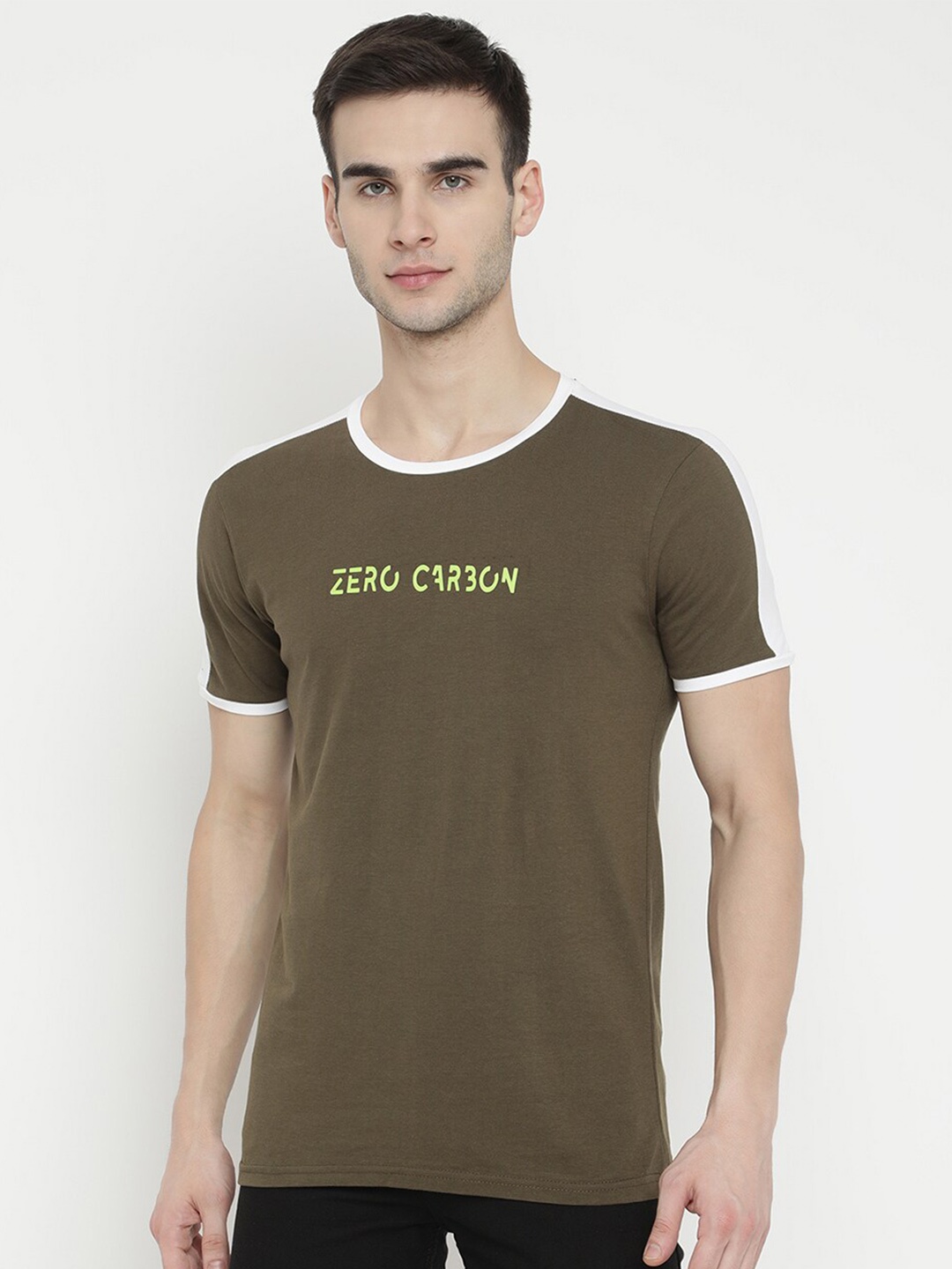 

V2 Value & Variety Men Olive Green Typography Printed T-shirt