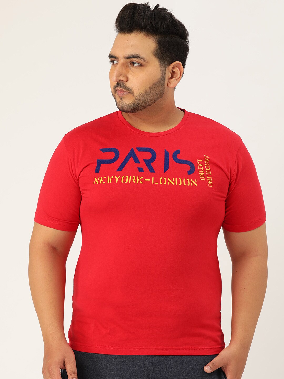 

Masculino Latino Men Plus Size Red Typography Printed T-shirt