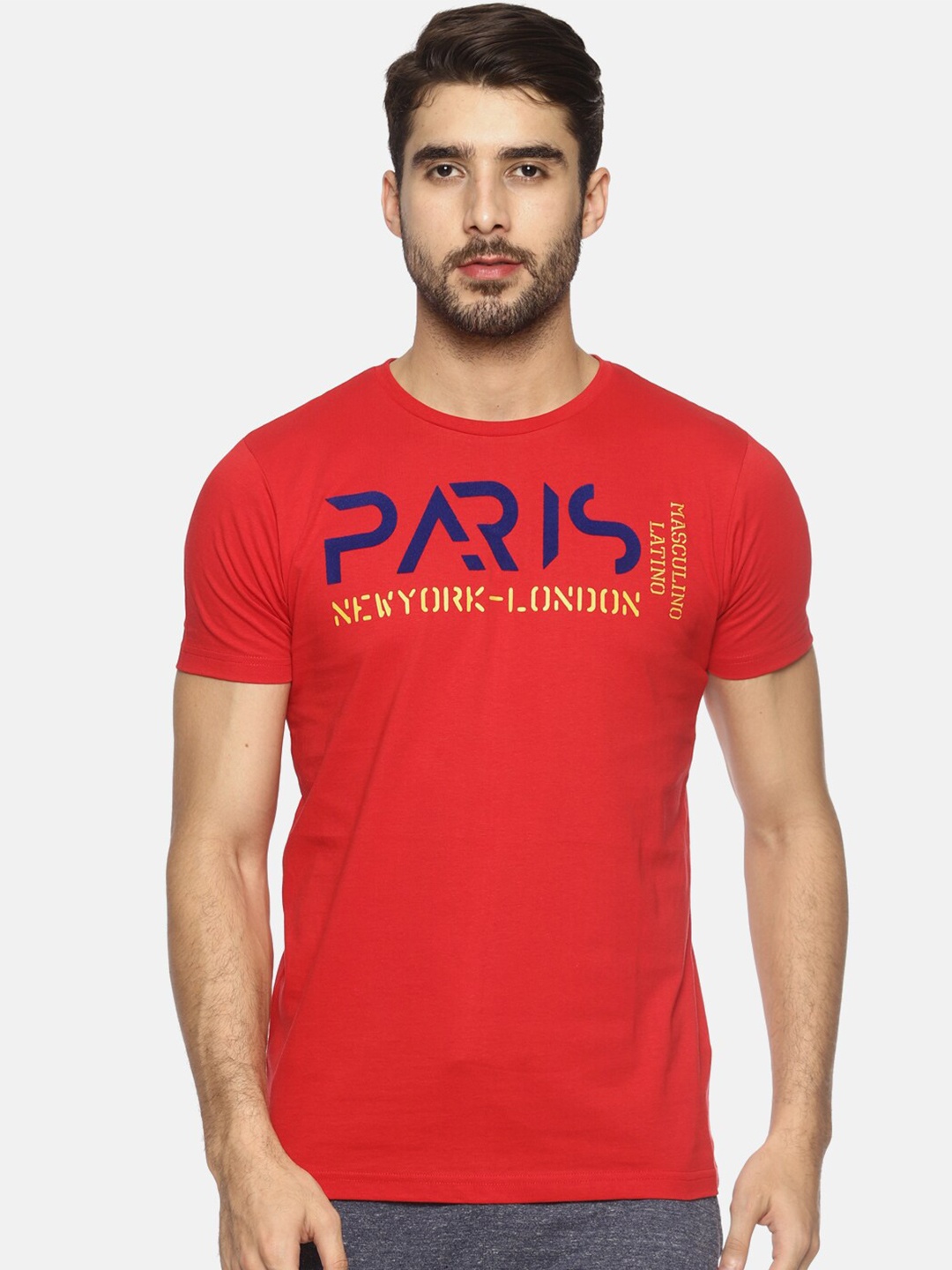

Masculino Latino Men Red Typography Printed Regular Fit T-shirt