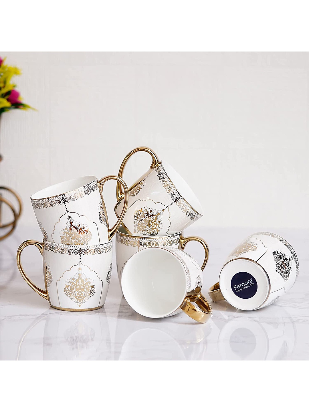 

Femora Set Of 6 White Printed Tea Cups
