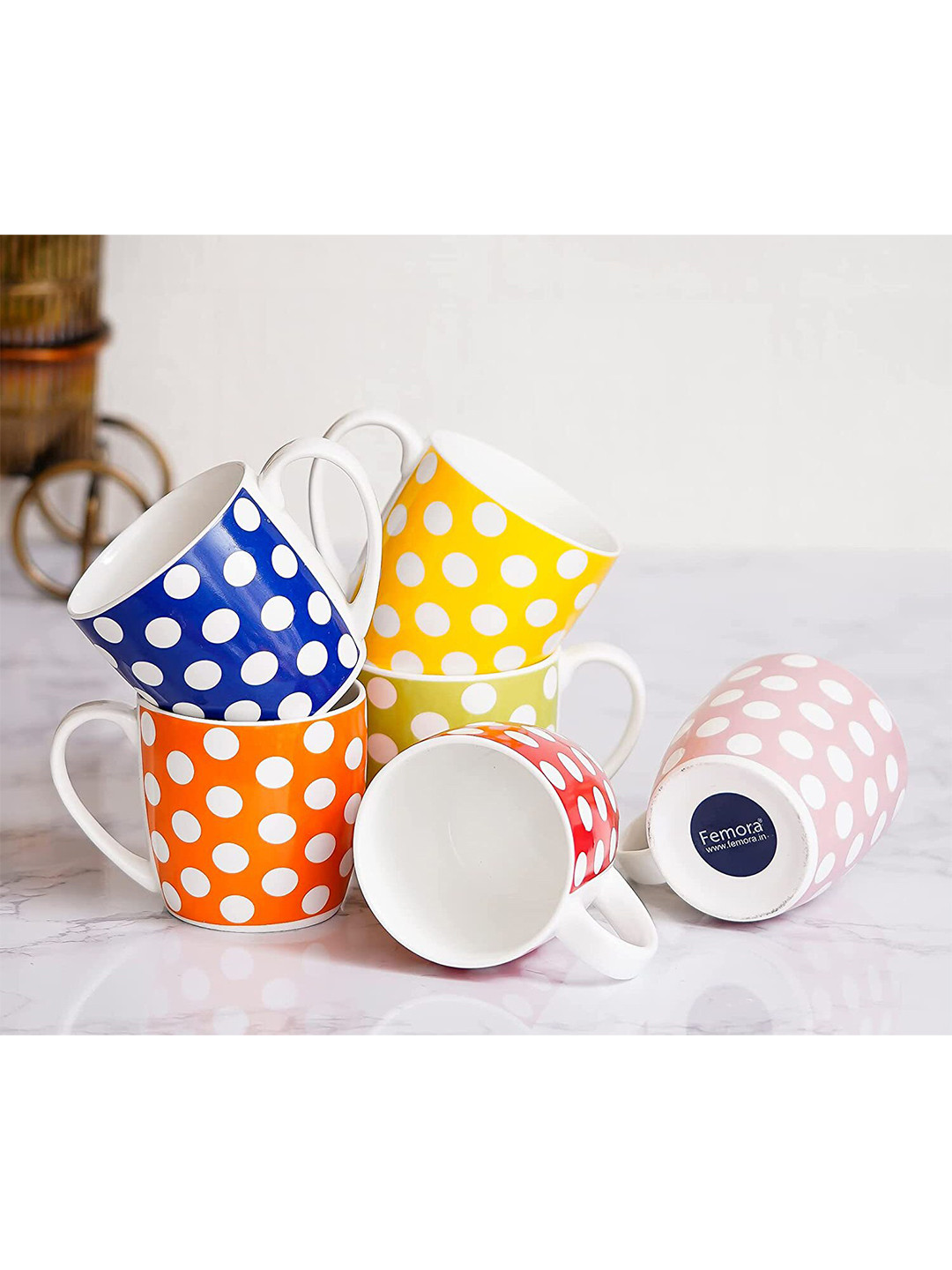 

Femora Blue & Yellow Set Of 6 Printed Bone China Matte Cups