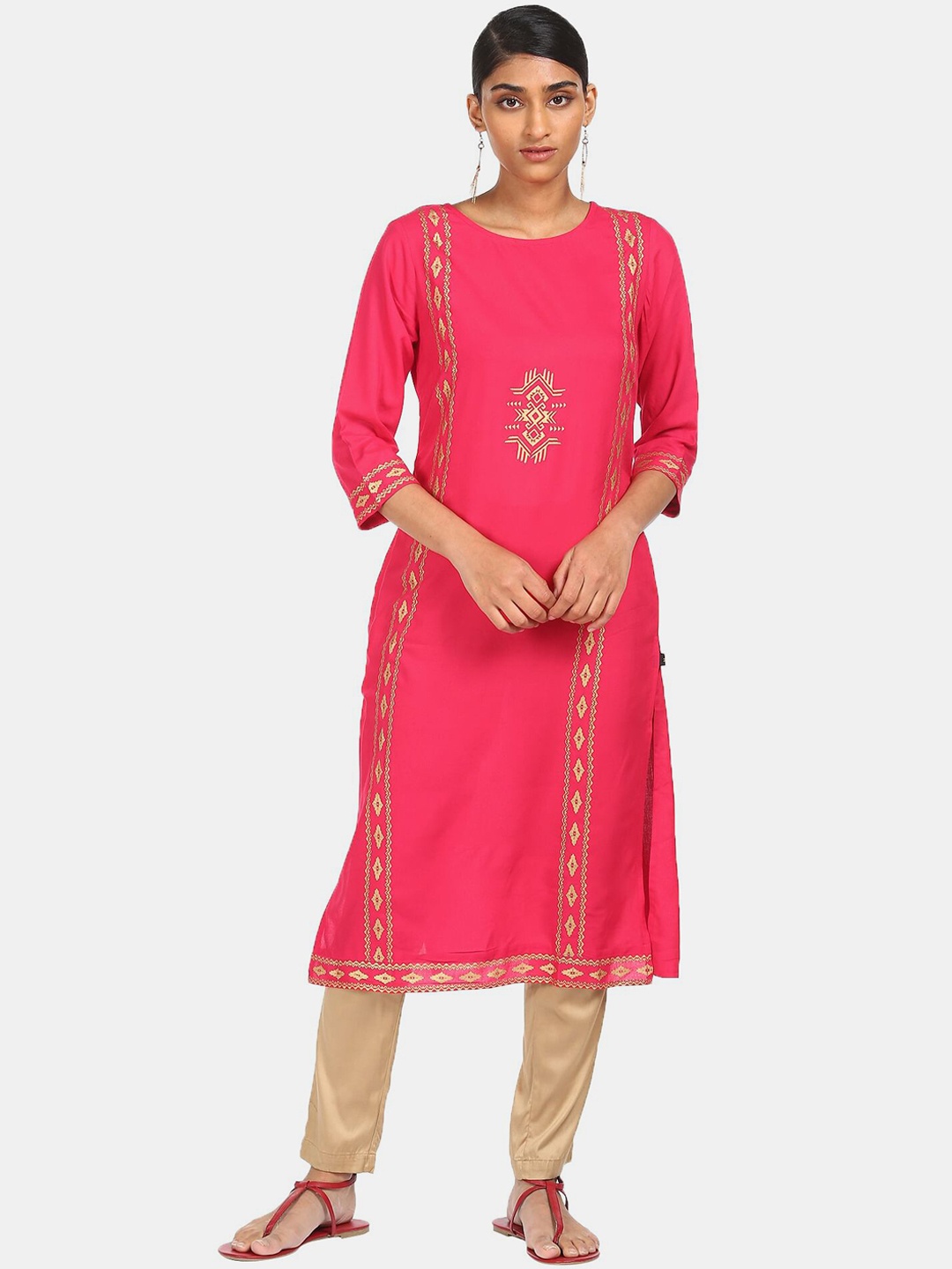 

Karigari Women Pink Ethnic Motifs Printed Winter Kurta
