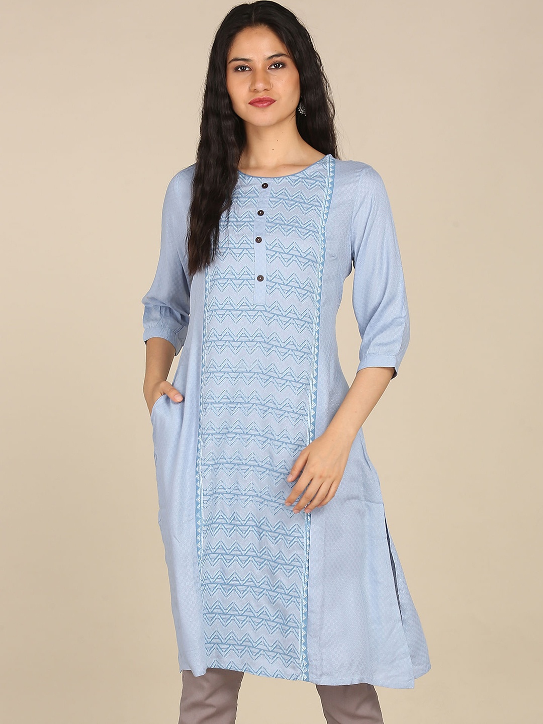 

Karigari Women Blue Geometric Printed Kurta
