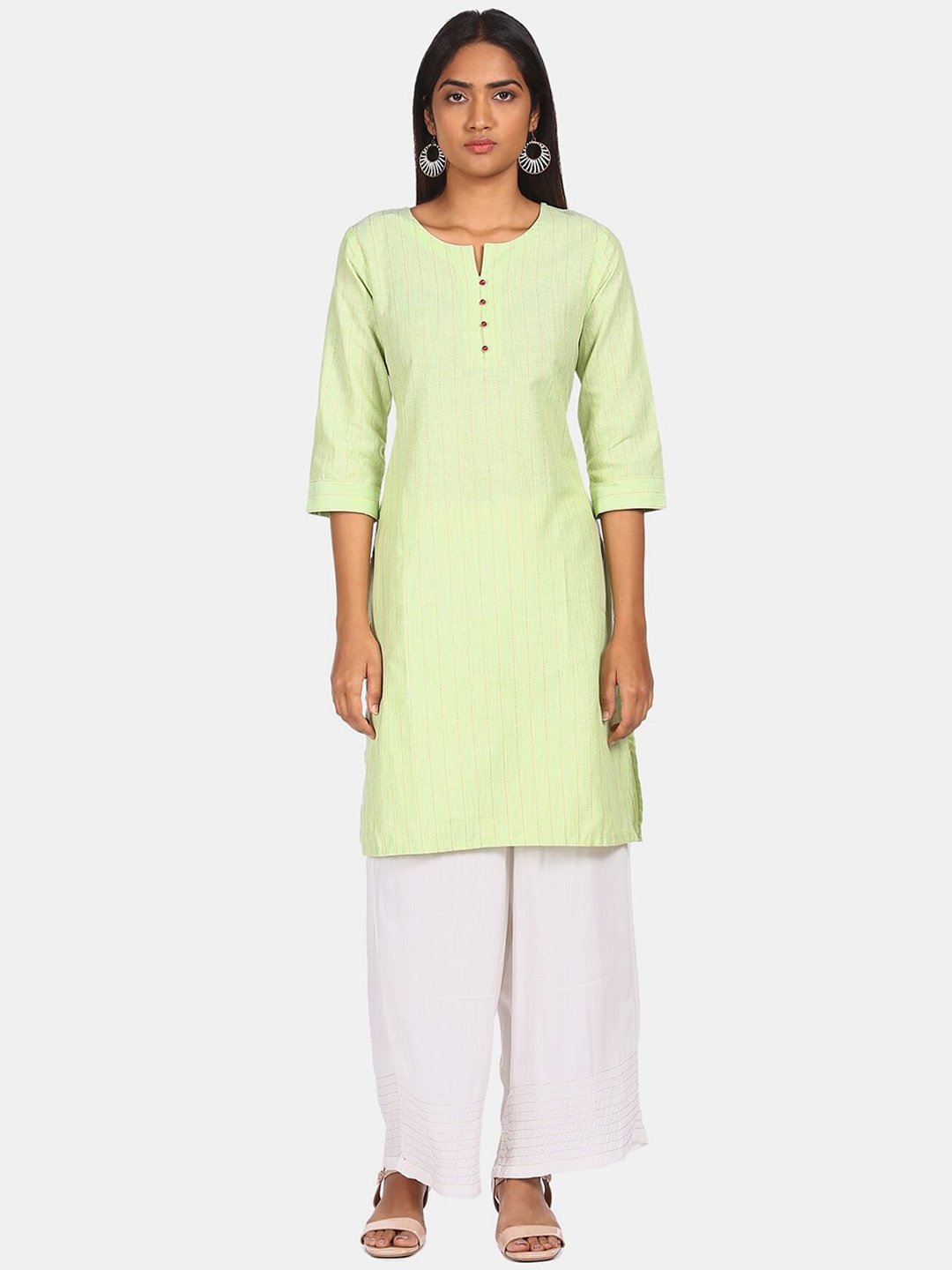 

Karigari Women Green Striped Kurta