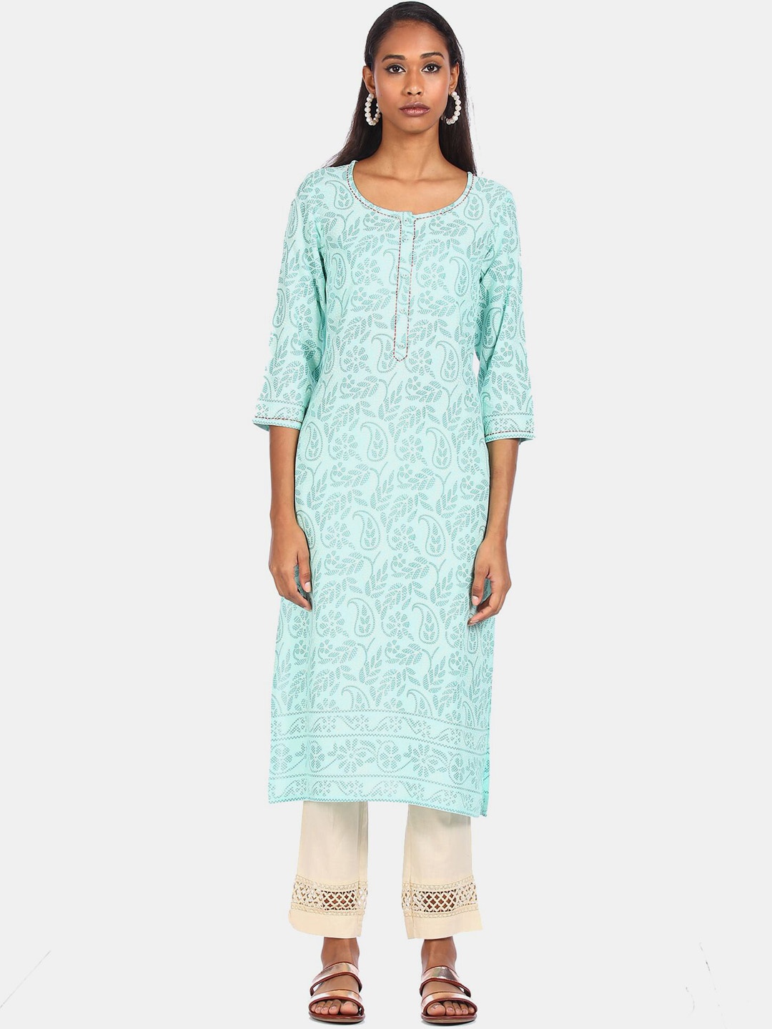 

Karigari Women Blue Embroidered Kurta
