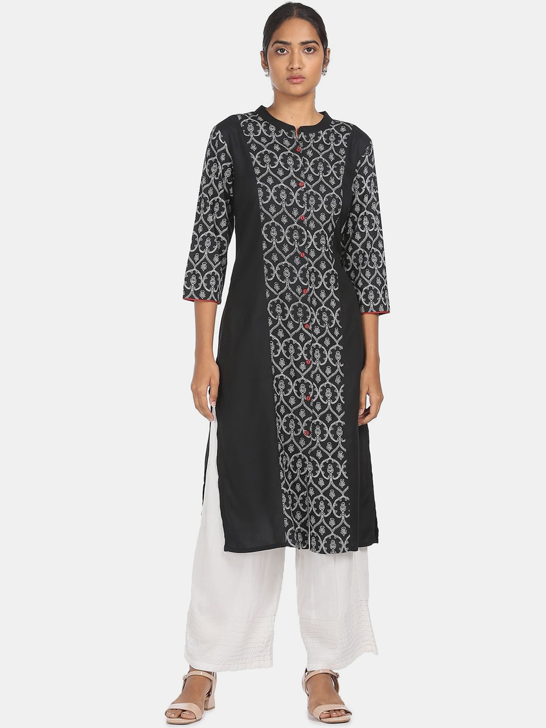 

Karigari Women Black & White Ethnic Motifs Printed Kurta With Pockets
