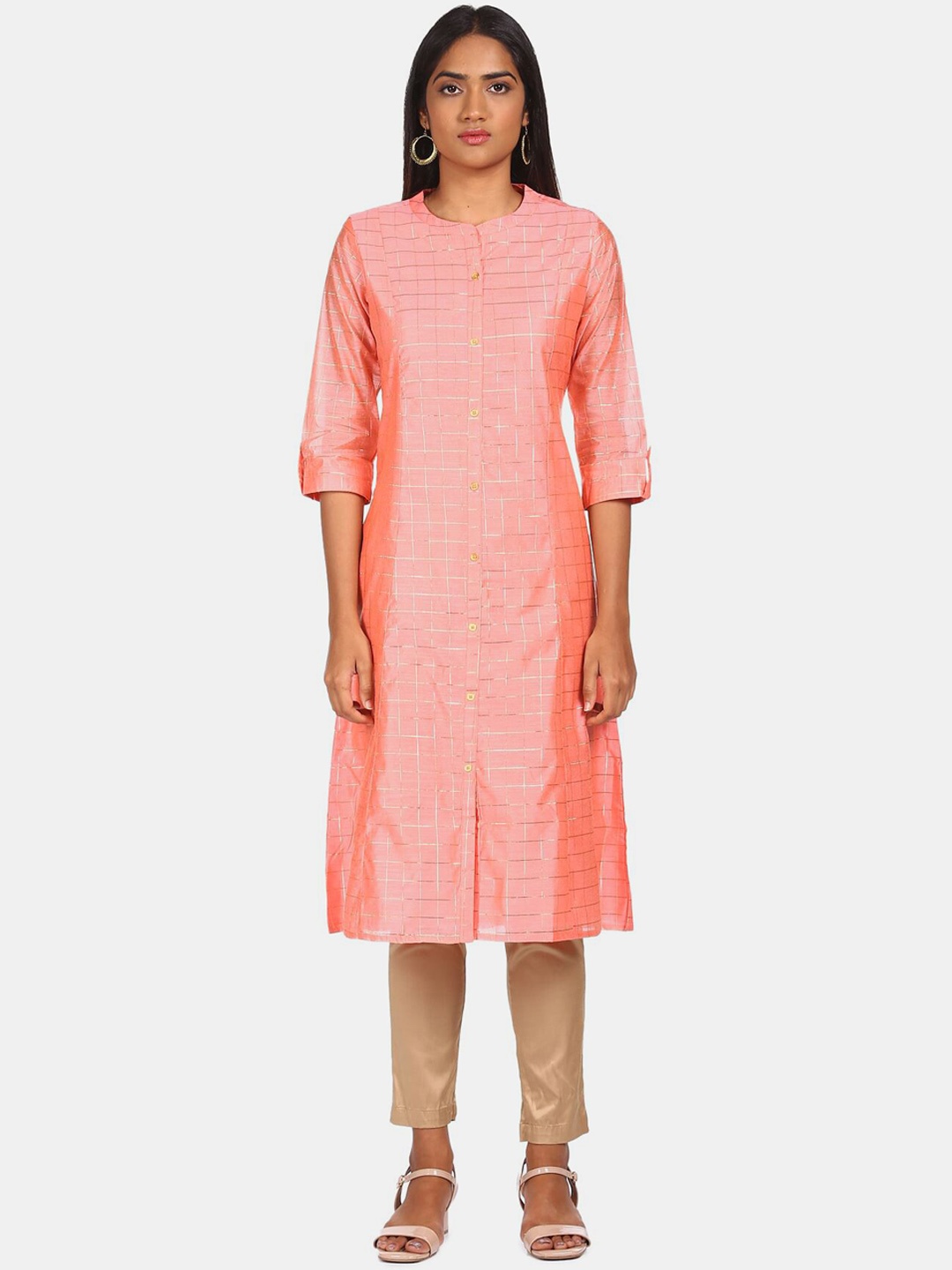 

Karigari Women Pink Checked Kurta
