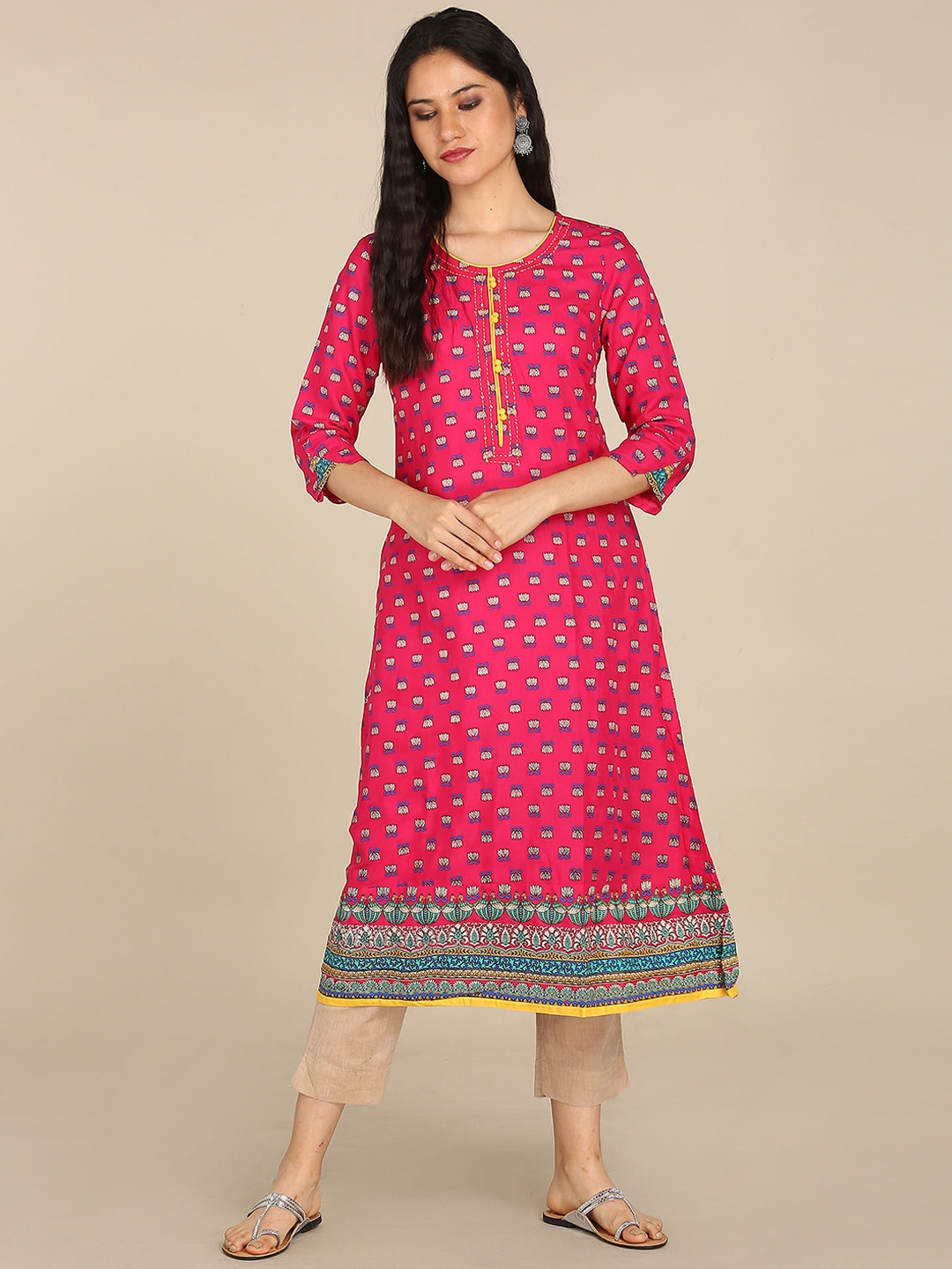 

Karigari Women Pink Ethnic Motifs Printed A-Line Kurta