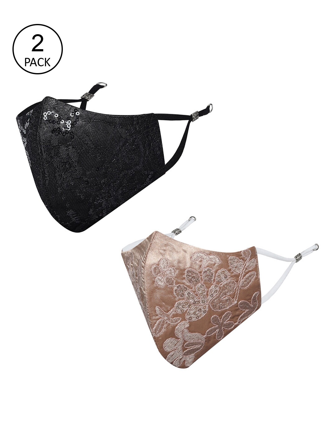 

MASQ Pack of 2 Sequinned 4-Ply Reusable Anti-Pollution Cloth Masks, Black