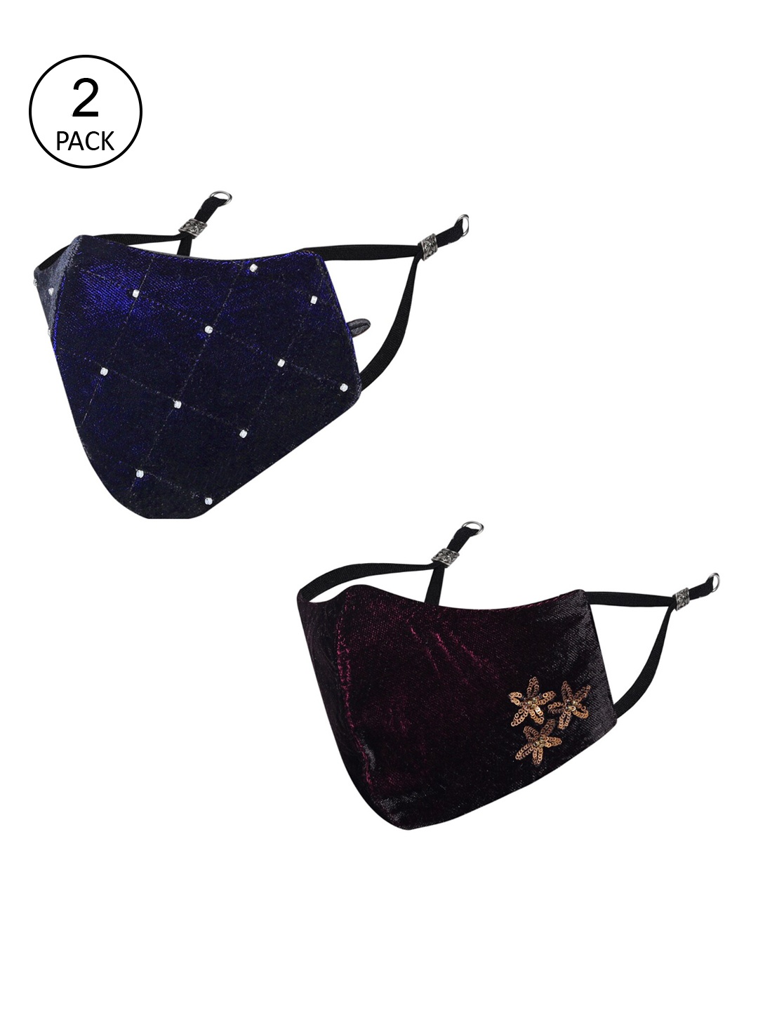 

MASQ Pack of 2 Embellished 4-Ply Reusable Velvet Cloth Masks, Maroon