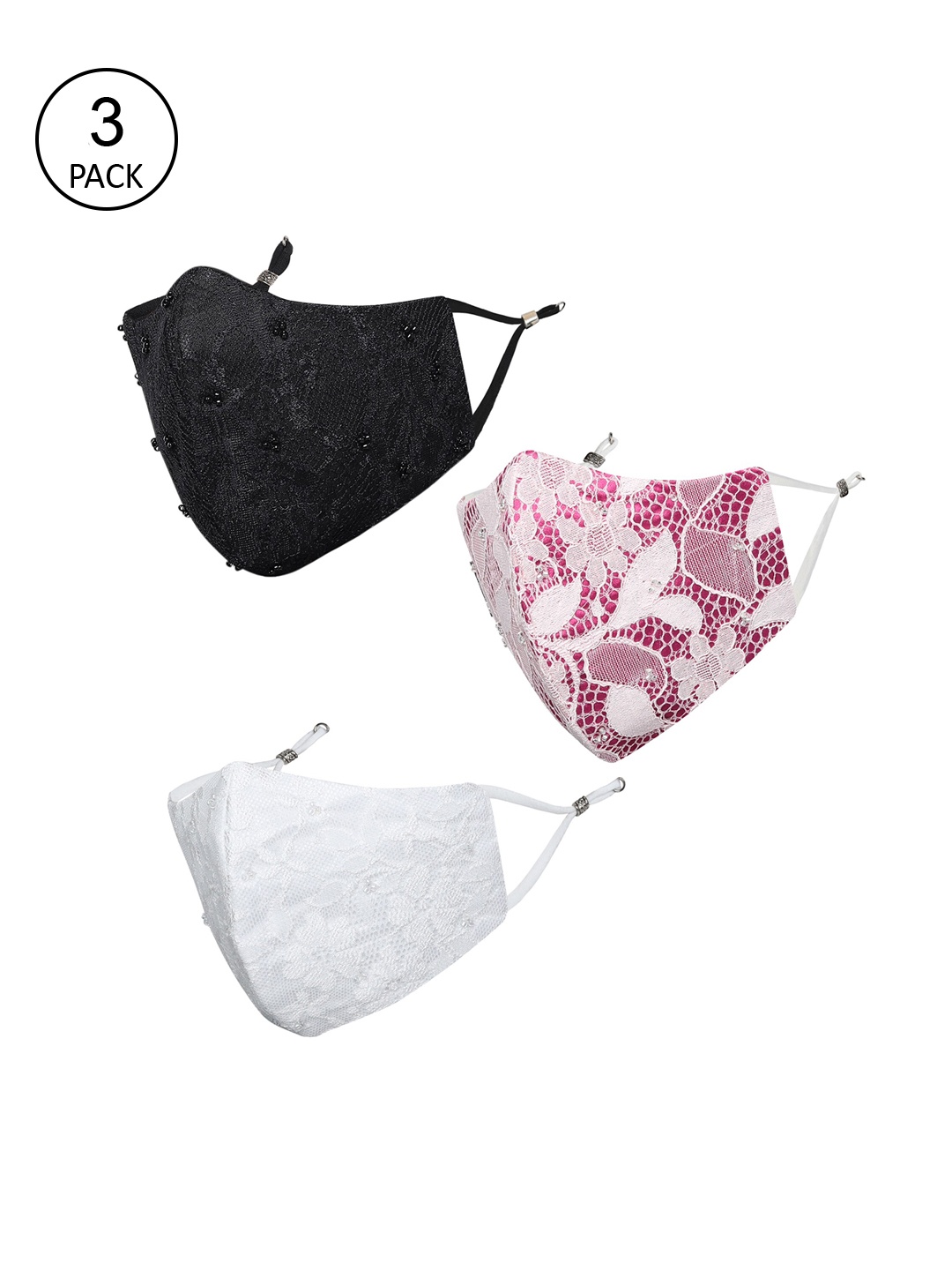 

MASQ Pack of 3 Lace 4-Ply Reusable Cloth Masks with Beaded Detail, Black