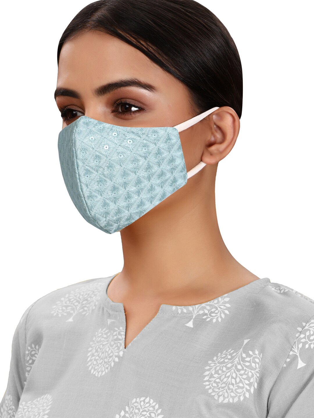 

MASQ Blue Embroidered & Sequinned 4-Ply Reusable Anti-Pollution Cloth Mask