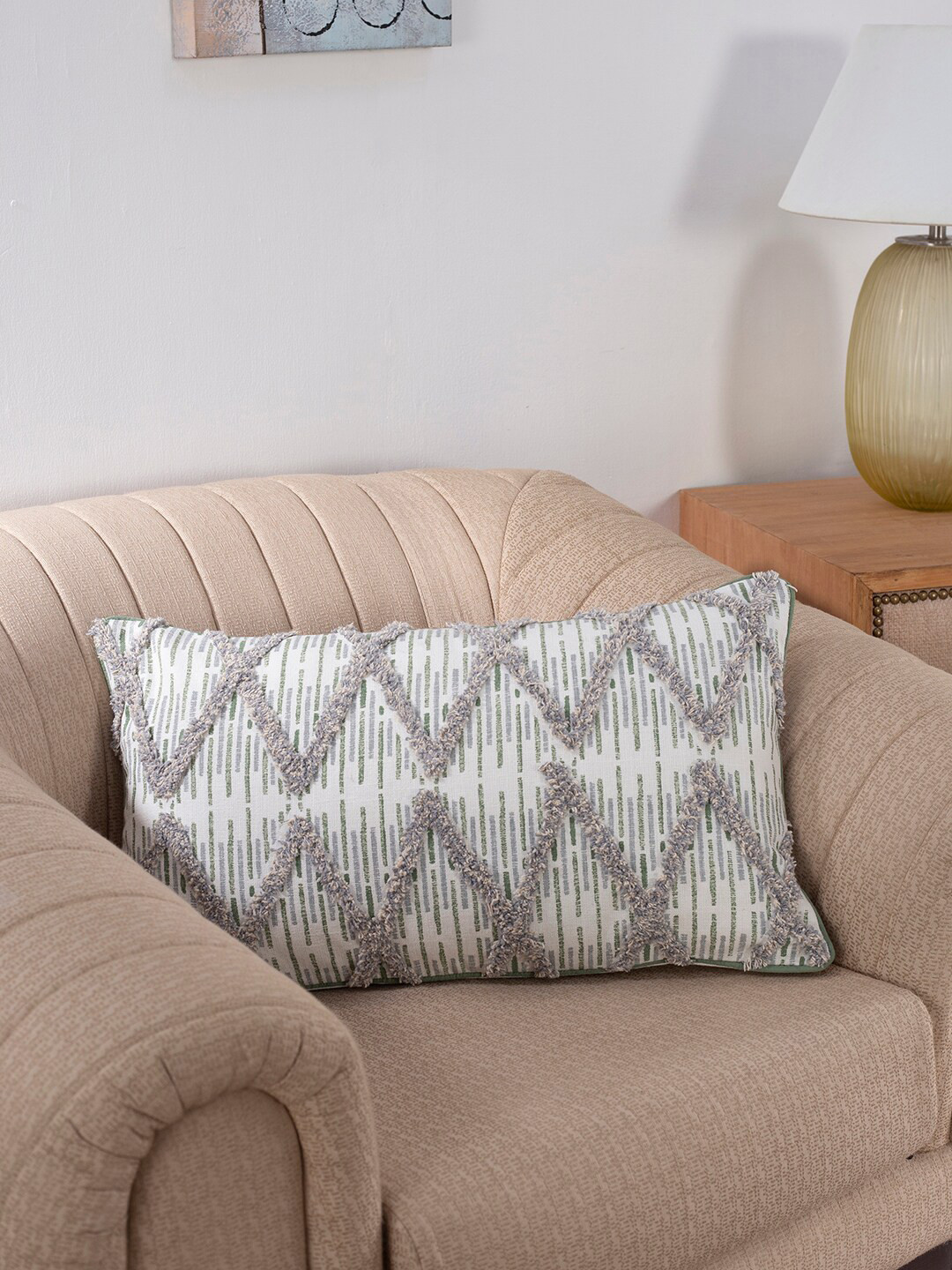 

MASPAR Green & Grey Embroidered Rectangle Cushion Covers