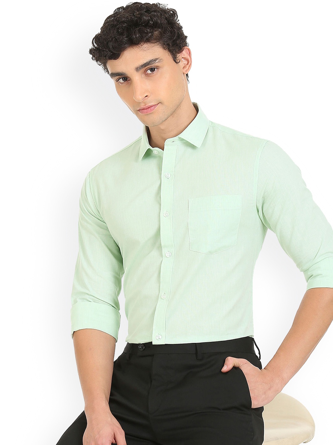 

Excalibur Men Green Slim Fit Formal Cotton Shirt