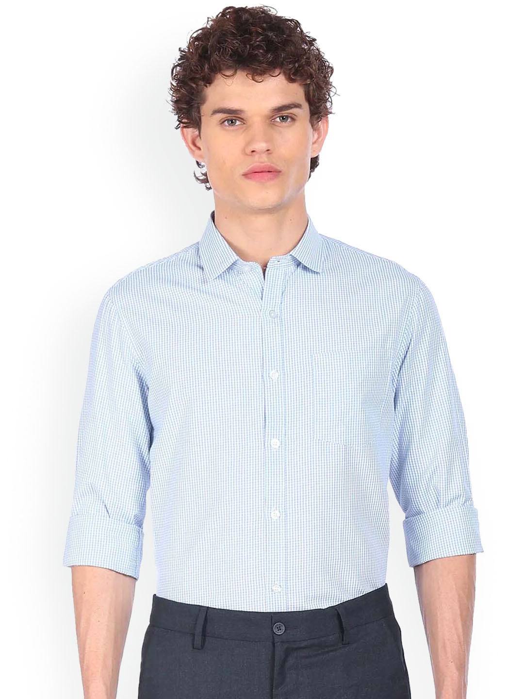 

Excalibur Men Blue & White Slim Fit Checked Formal Shirt