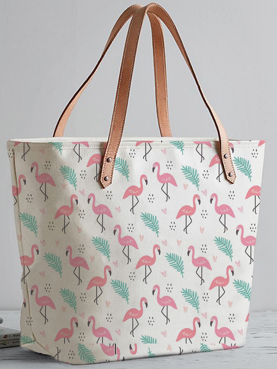 STYBUZZ White Flamingos Printed Shopper Tote Bag