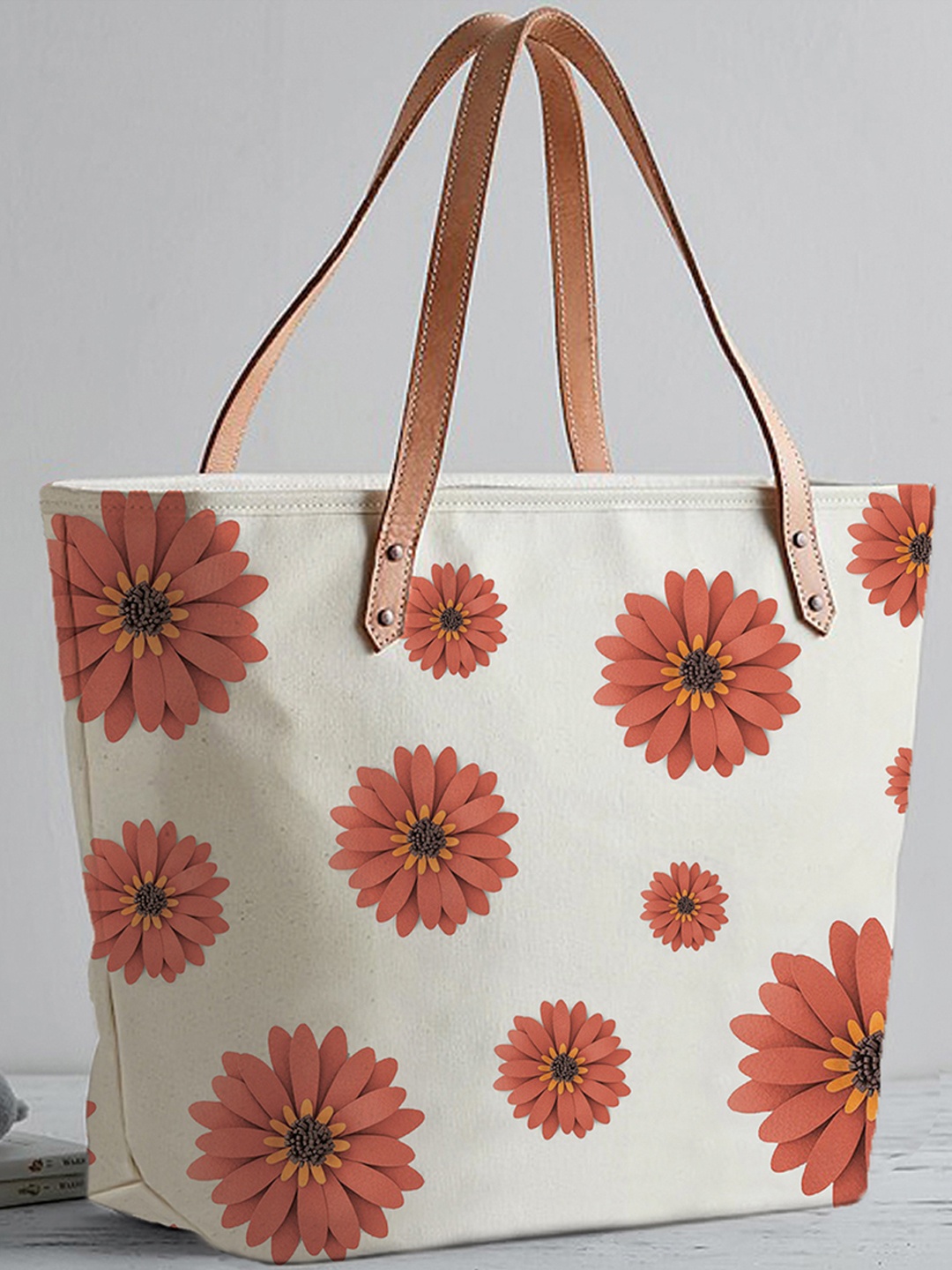 STYBUZZ White Floral Printed Shopper Tote Bag