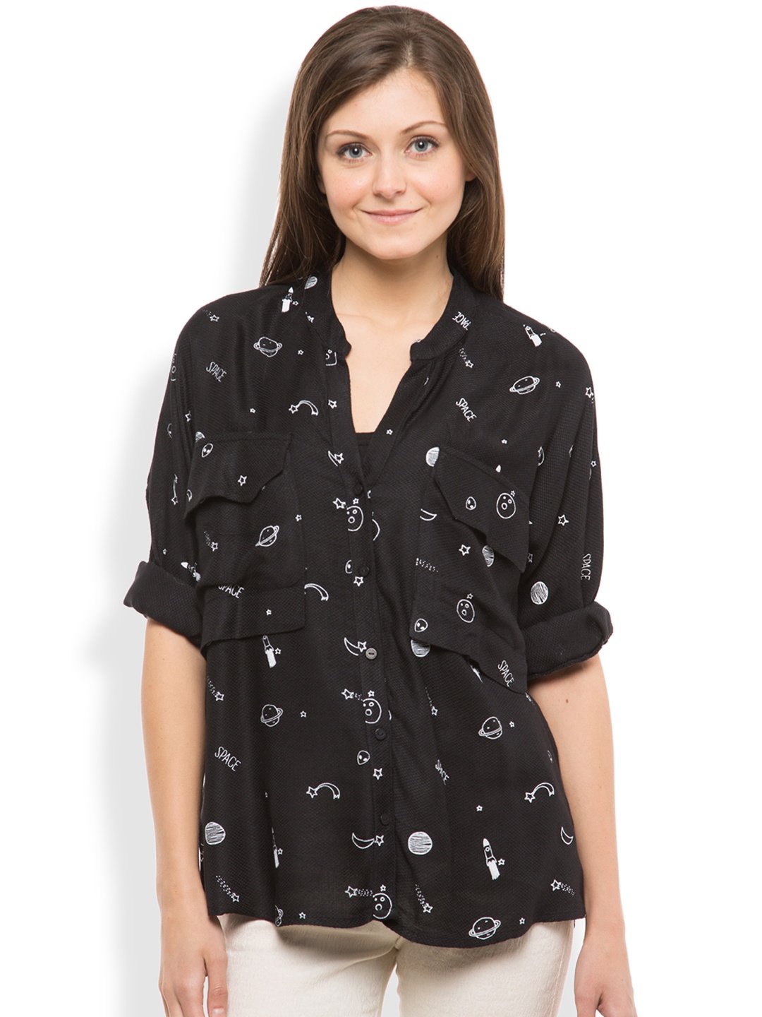 

Tokyo Talkies Women Black Regular Fit Printed Casual Shirt