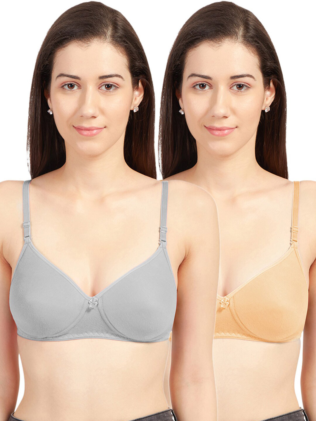 

Sonari Pack of 2 Grey & Nude Solid Lightly Padded T Shirt Bra