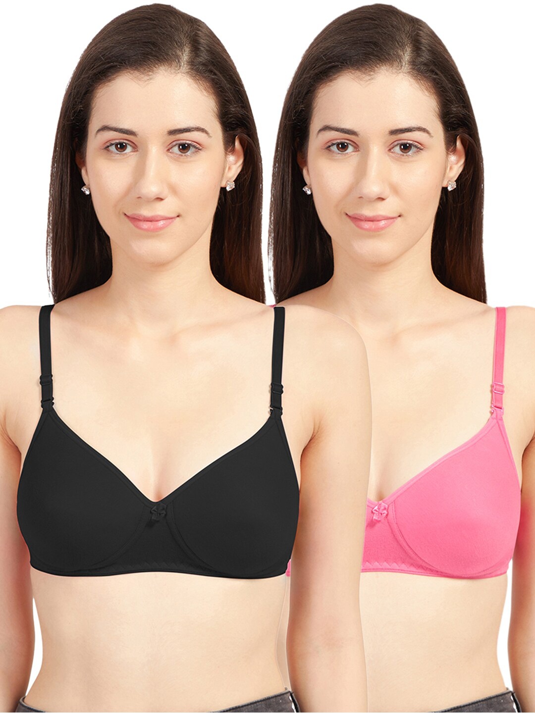 

Sonari Pack of 2 Black & Pink Solid Lightly Padded T Shirt Bra