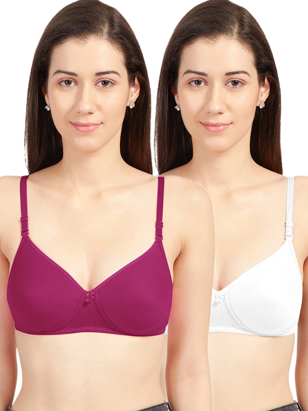 

Sonari Pack of 2 Pink & White Solid Lightly Padded T Shirt Bra