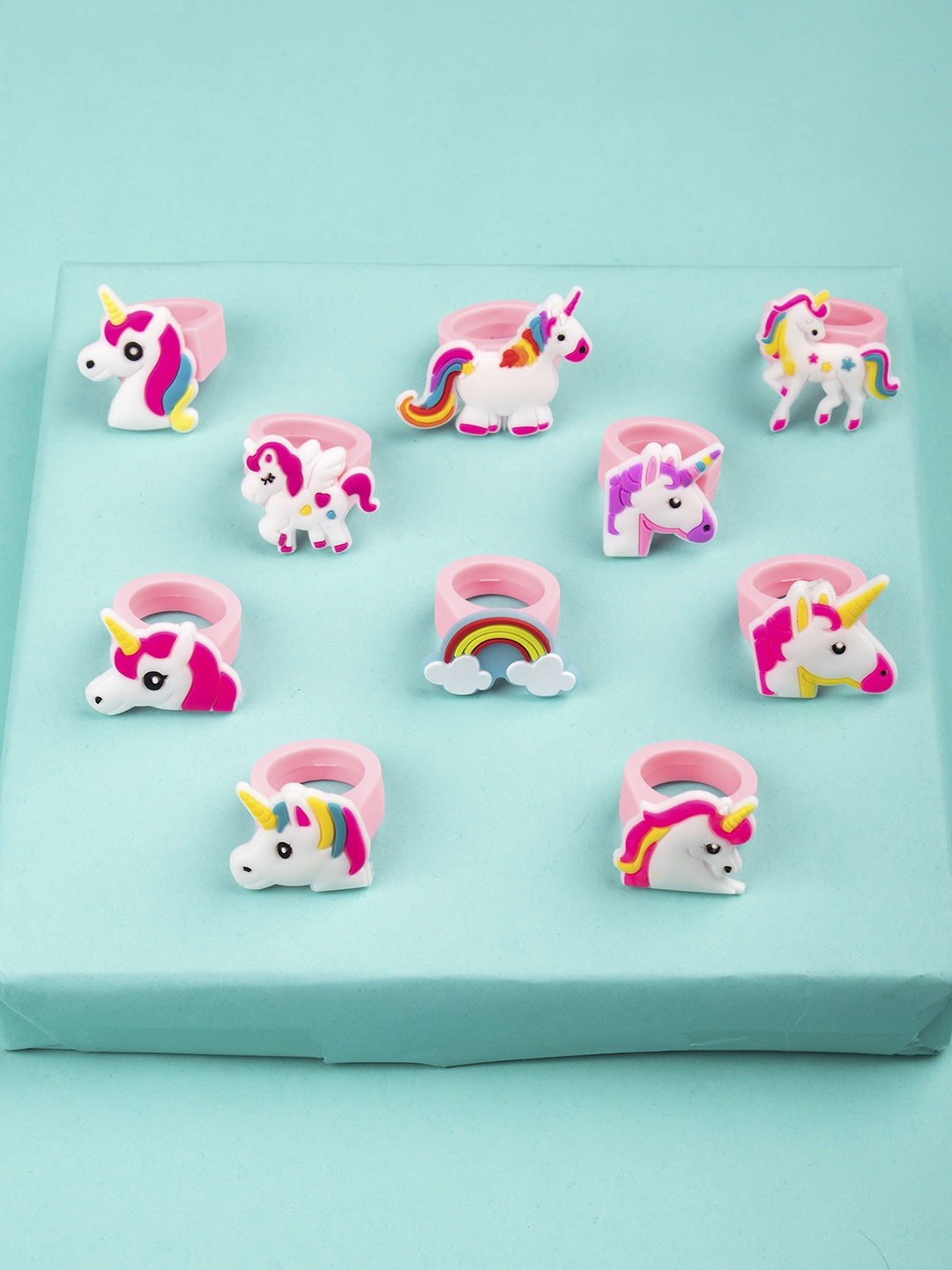 

Arendelle Girls Set Of 10 Pink Unicorn Finger Ring