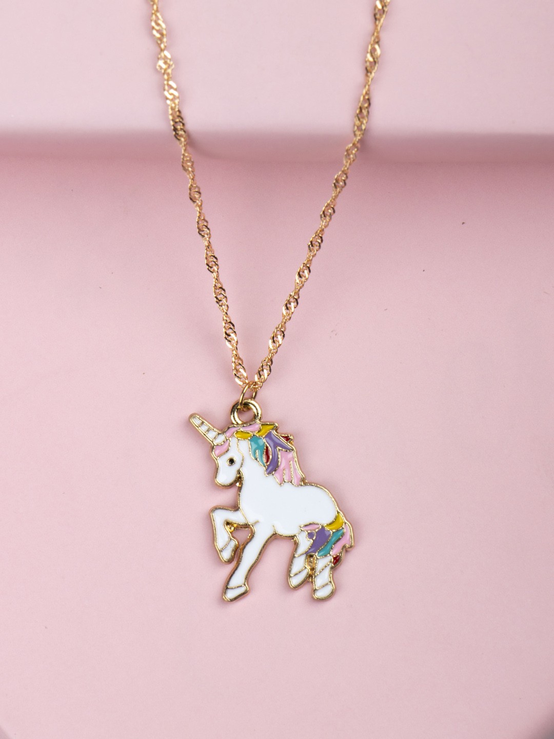 

Arendelle Gold-Toned & White Beautiful Unicorn Pendant With Chain