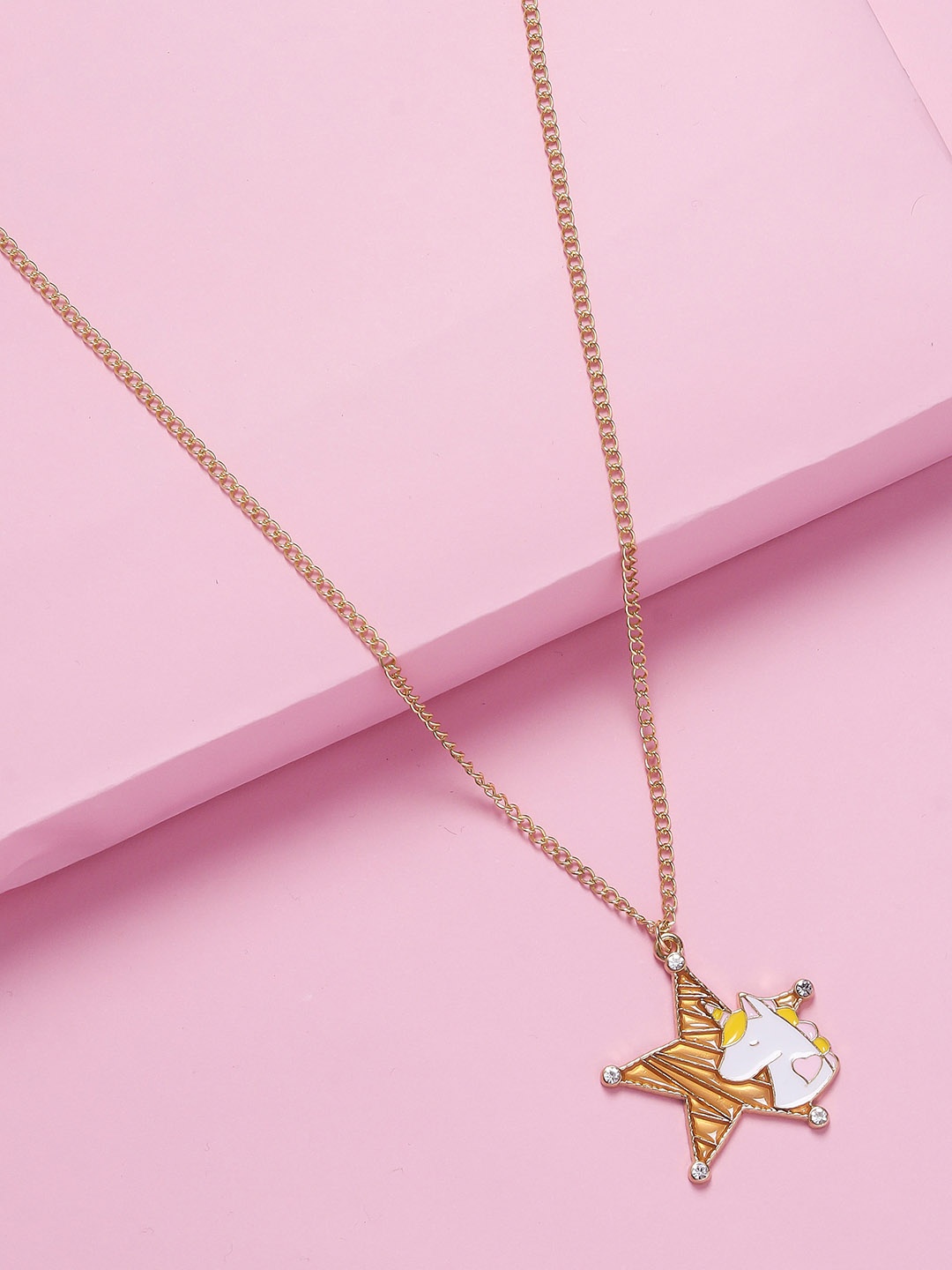 

Arendelle Girls Gold-Toned & Pink Star Unicorn Pendant