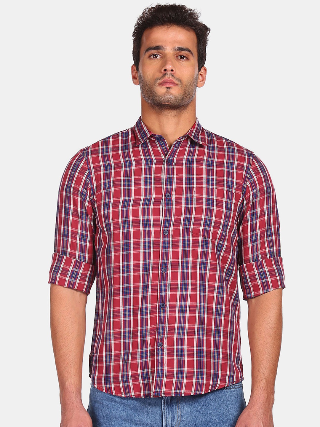 

Ruggers Men Red Checked Pure Cotton Casual Shirt