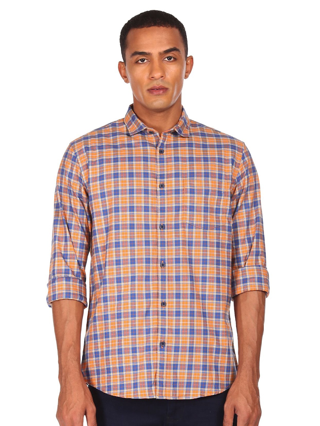 

Ruggers Men Orange Checked Regular Fit Casual Shirt