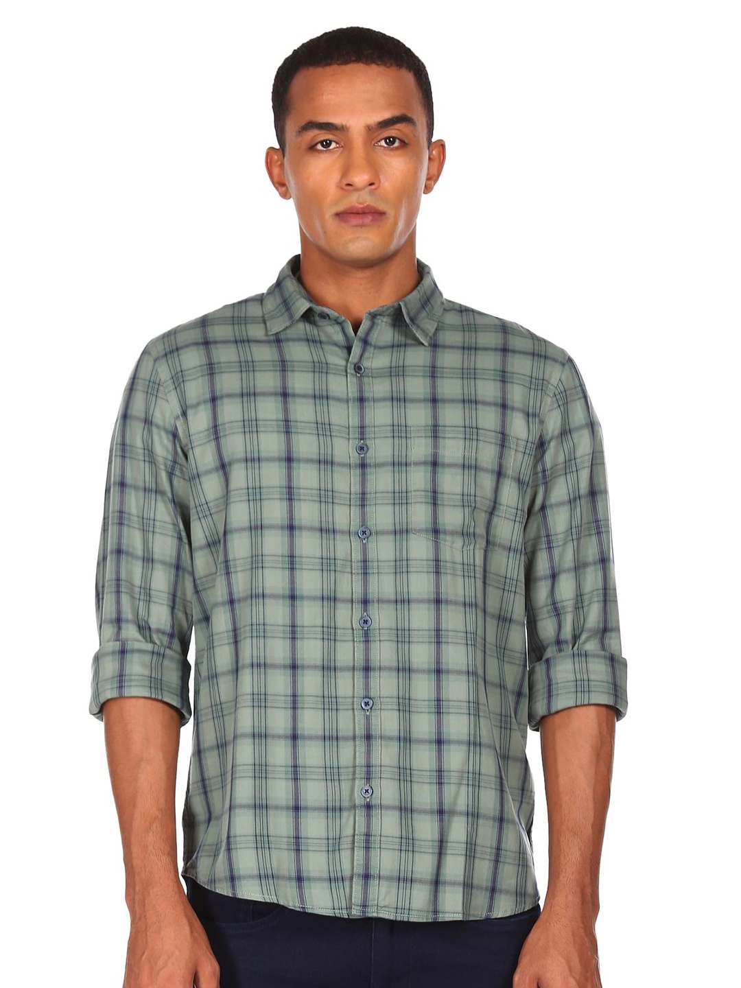 

Ruggers Men Green Tartan Checked Casual Shirt