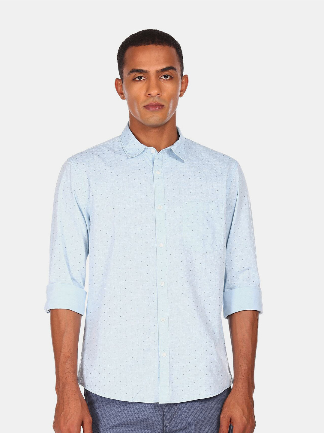 

Ruggers Men Blue Printed Casual Shirt