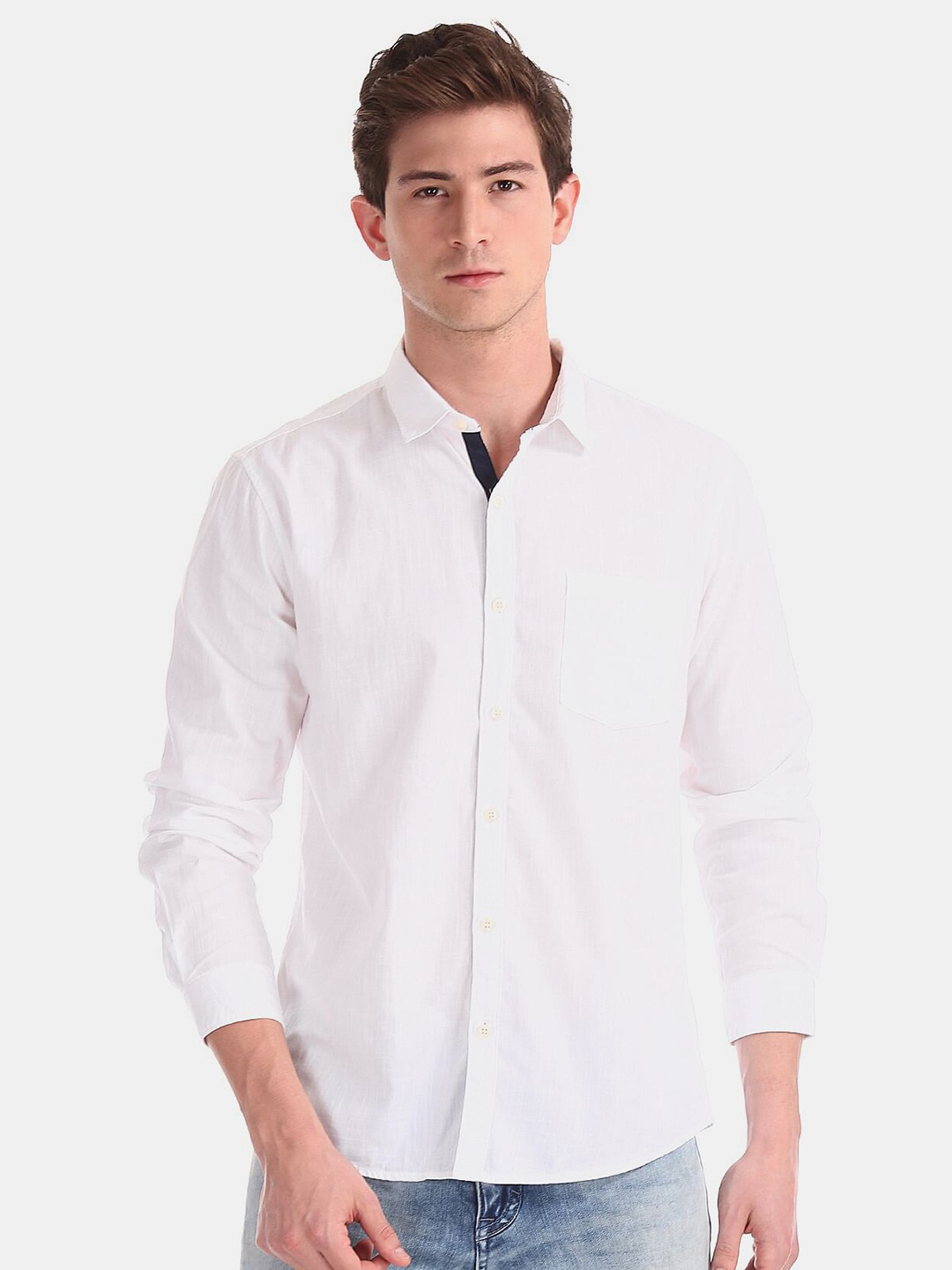 

Ruggers Men White Regular Fit Cotton Casual Shirt