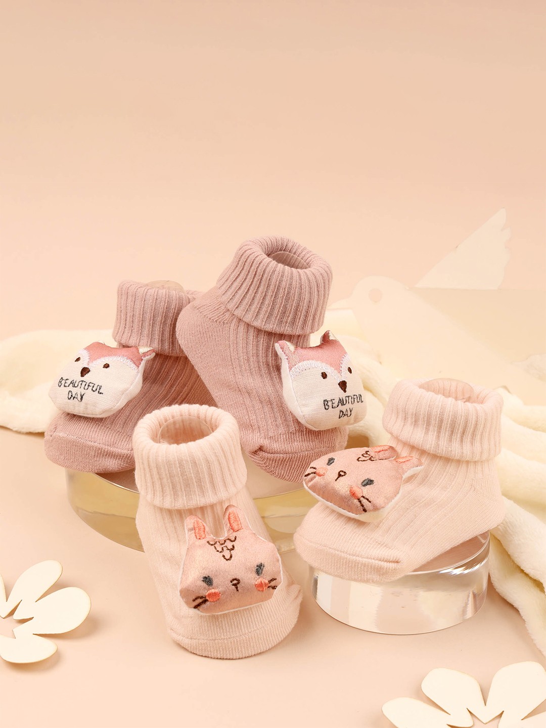 

KICKS & CRAWL Infants Kids Pack Of 2 Pink & Brown Patterned Above Ankle Socks